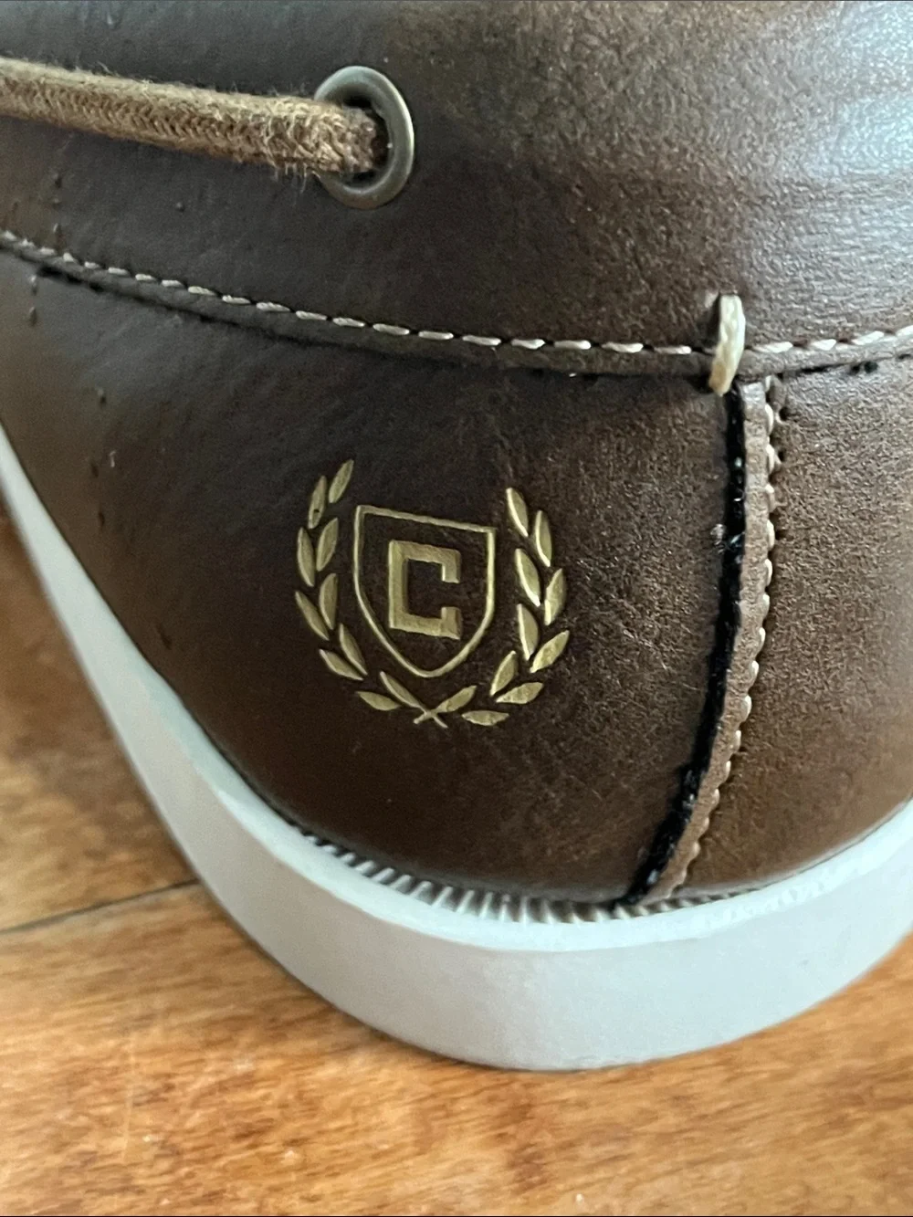 Chaps Benny Boat Shoes Men's 9 Brown Lace Up Deck Casual Loafers White Sole